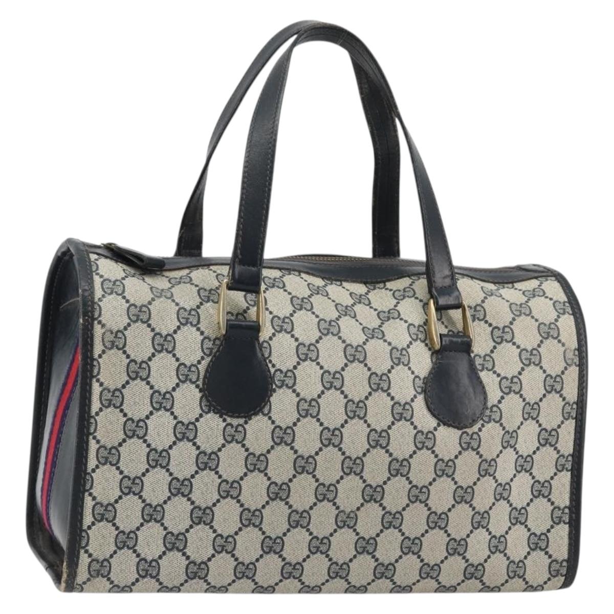 GUCCI GG Supreme Boston Bag PVC Navy Gold Auth YKZ1499