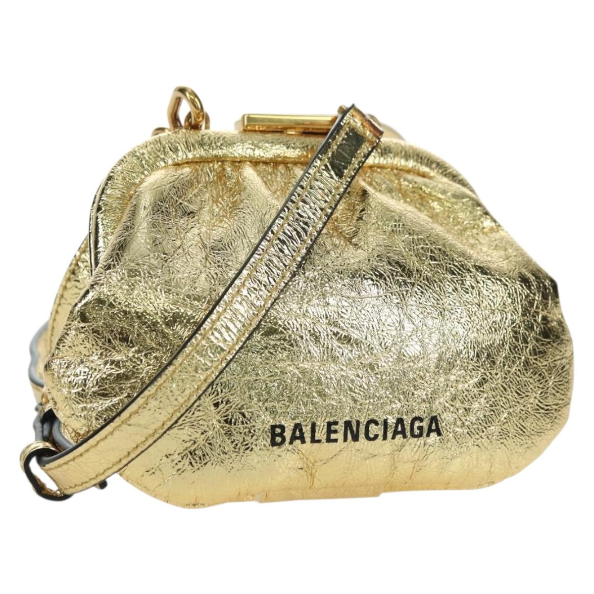 BALENCIAGA Cloud Coin Shoulder Bag Leather Gold 618915 Auth YKZ1511A