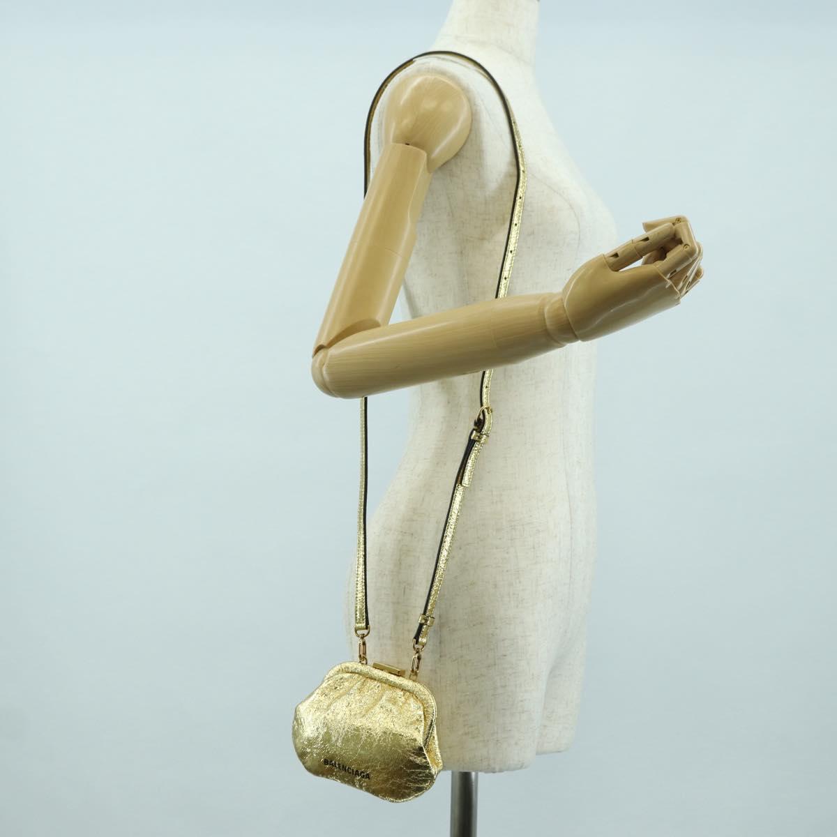BALENCIAGA Cloud Coin Shoulder Bag Leather Gold 618915 Auth YKZ1511A