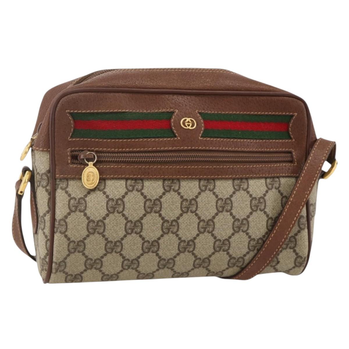 GUCCI GG Supreme Web Sherry Line Bag PVC Beige Gold 001 56 6655 Auth YKZ1519