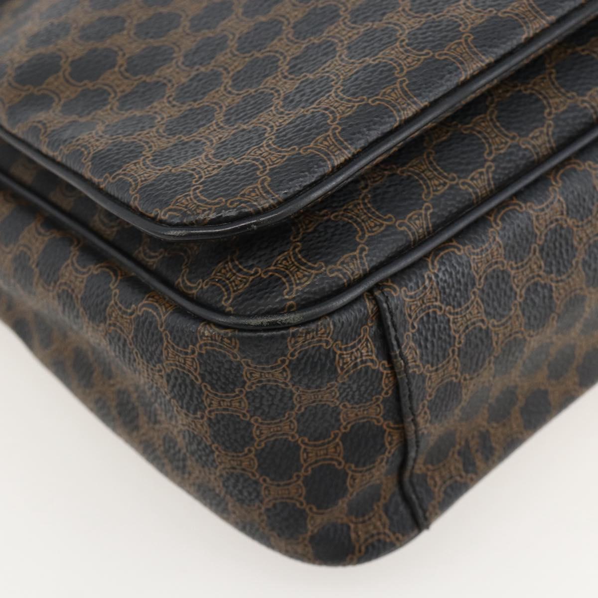 CELINE Macadam Canvas Shoulder Bag PVC Leather Black Gold Auth YKZ1522A