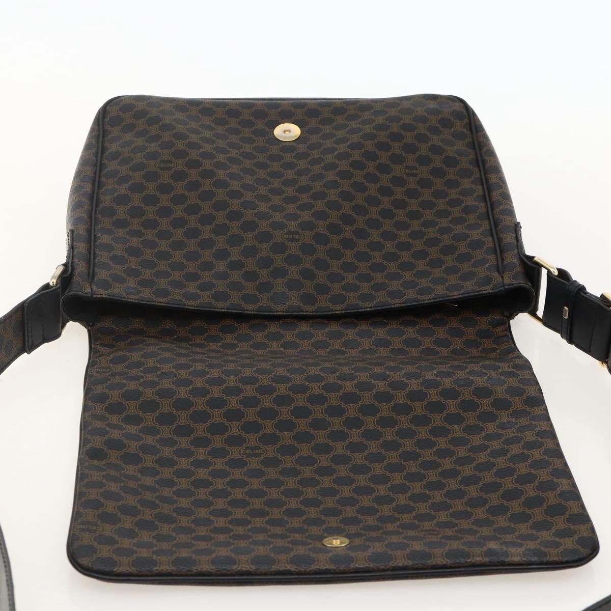 CELINE Macadam Canvas Shoulder Bag PVC Leather Black Gold Auth YKZ1522A