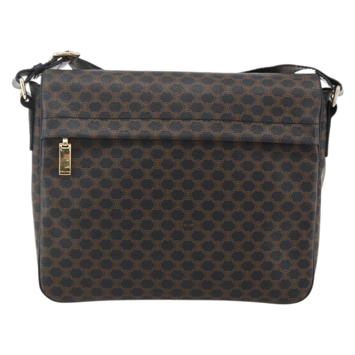 CELINE Macadam Canvas Shoulder Bag PVC Leather Black Gold Auth YKZ1522A