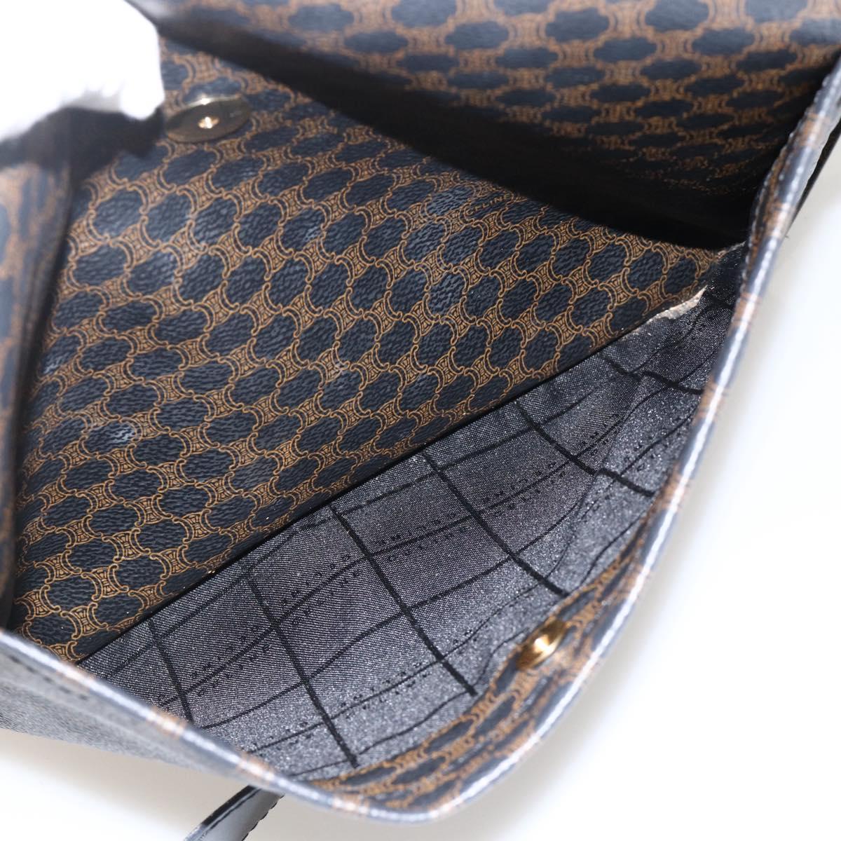 CELINE Macadam Canvas Shoulder Bag PVC Leather Black Gold Auth YKZ1522A
