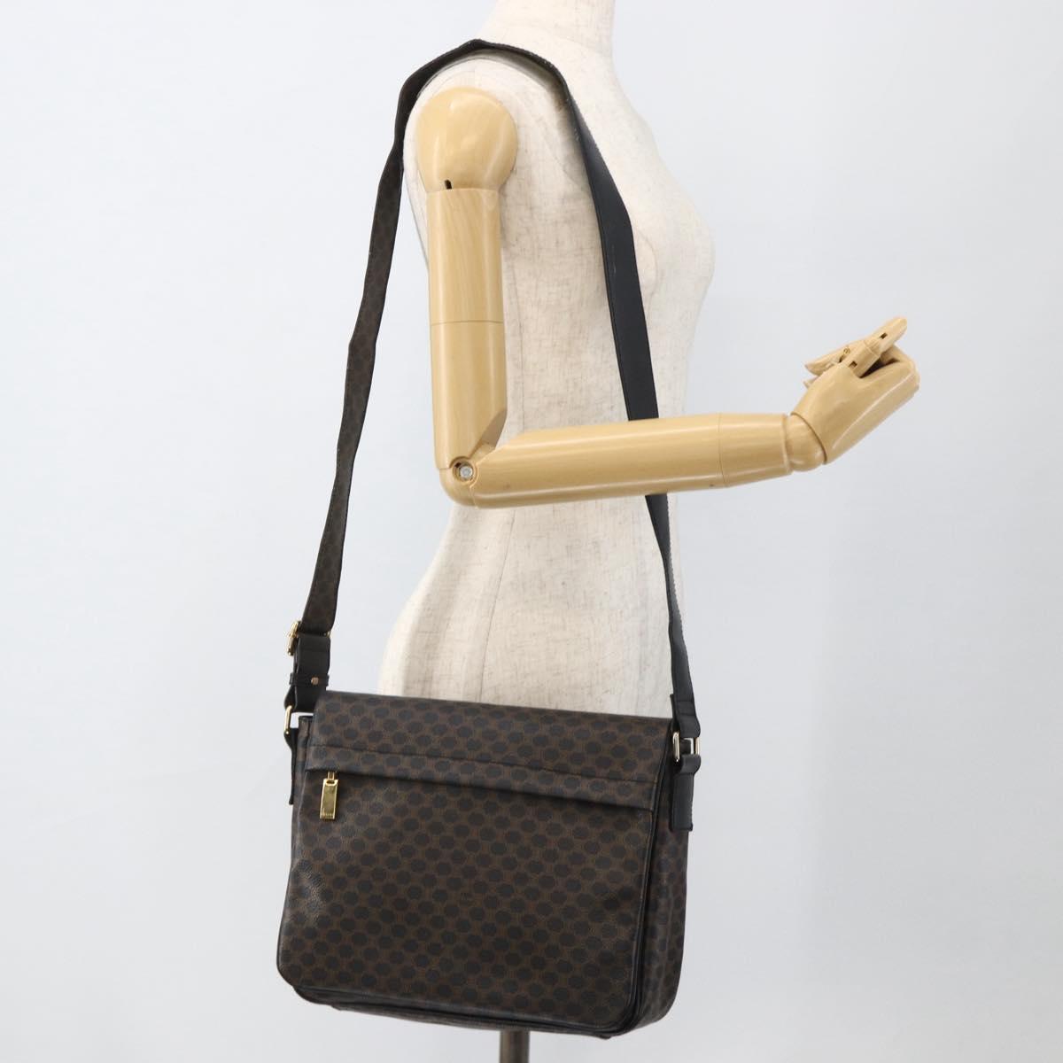 CELINE Macadam Canvas Shoulder Bag PVC Leather Black Gold Auth YKZ1522A