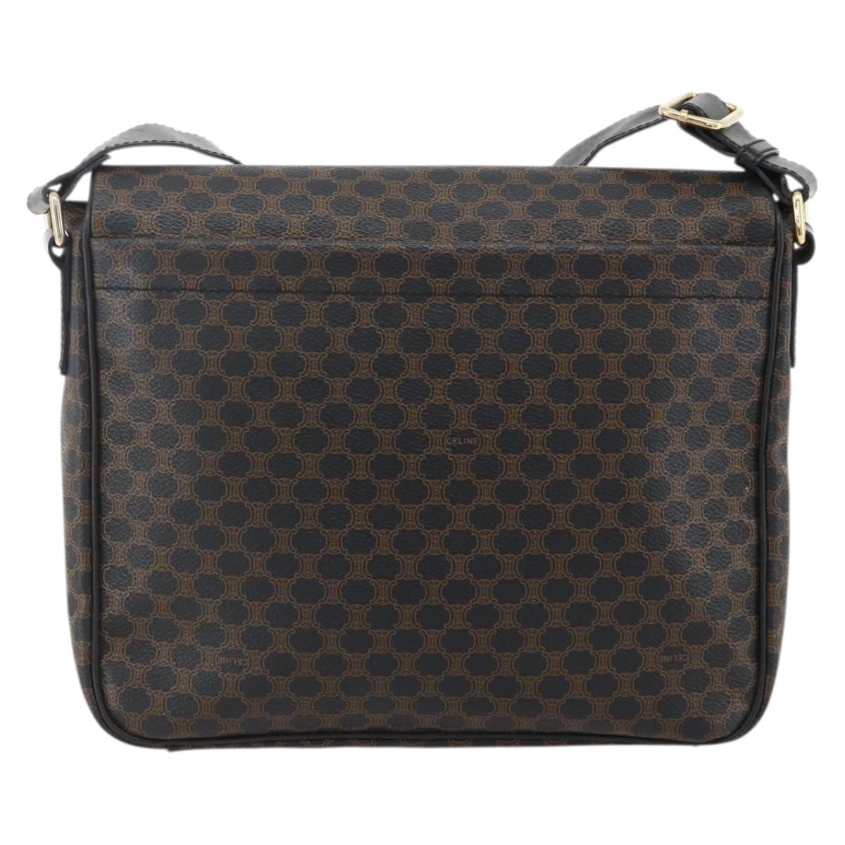 CELINE Macadam Canvas Shoulder Bag PVC Leather Black Gold Auth YKZ1522A