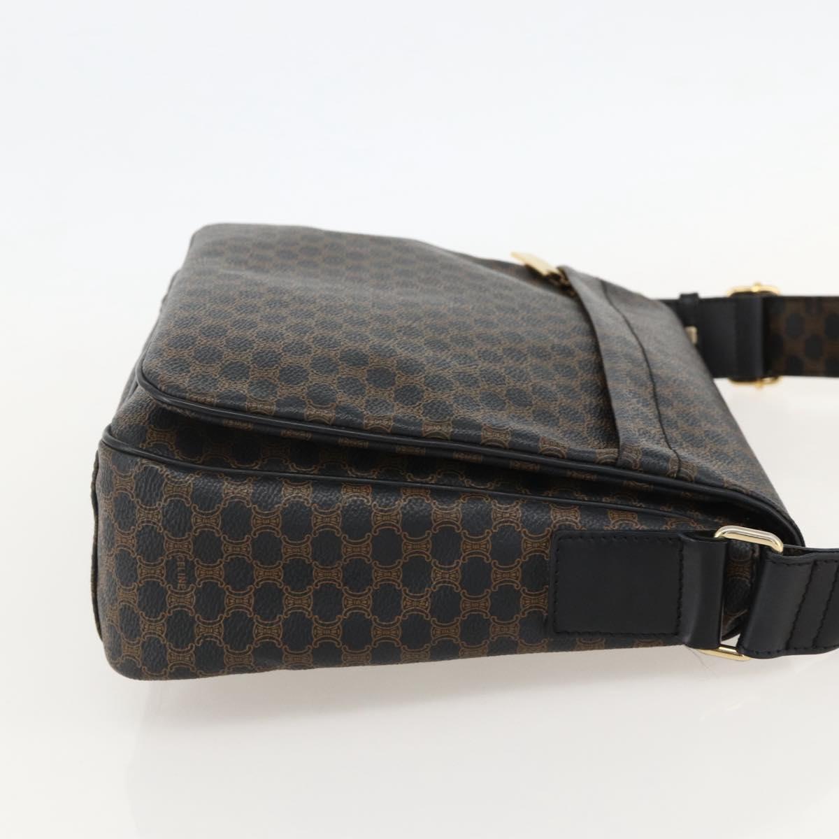 CELINE Macadam Canvas Shoulder Bag PVC Leather Black Gold Auth YKZ1522A