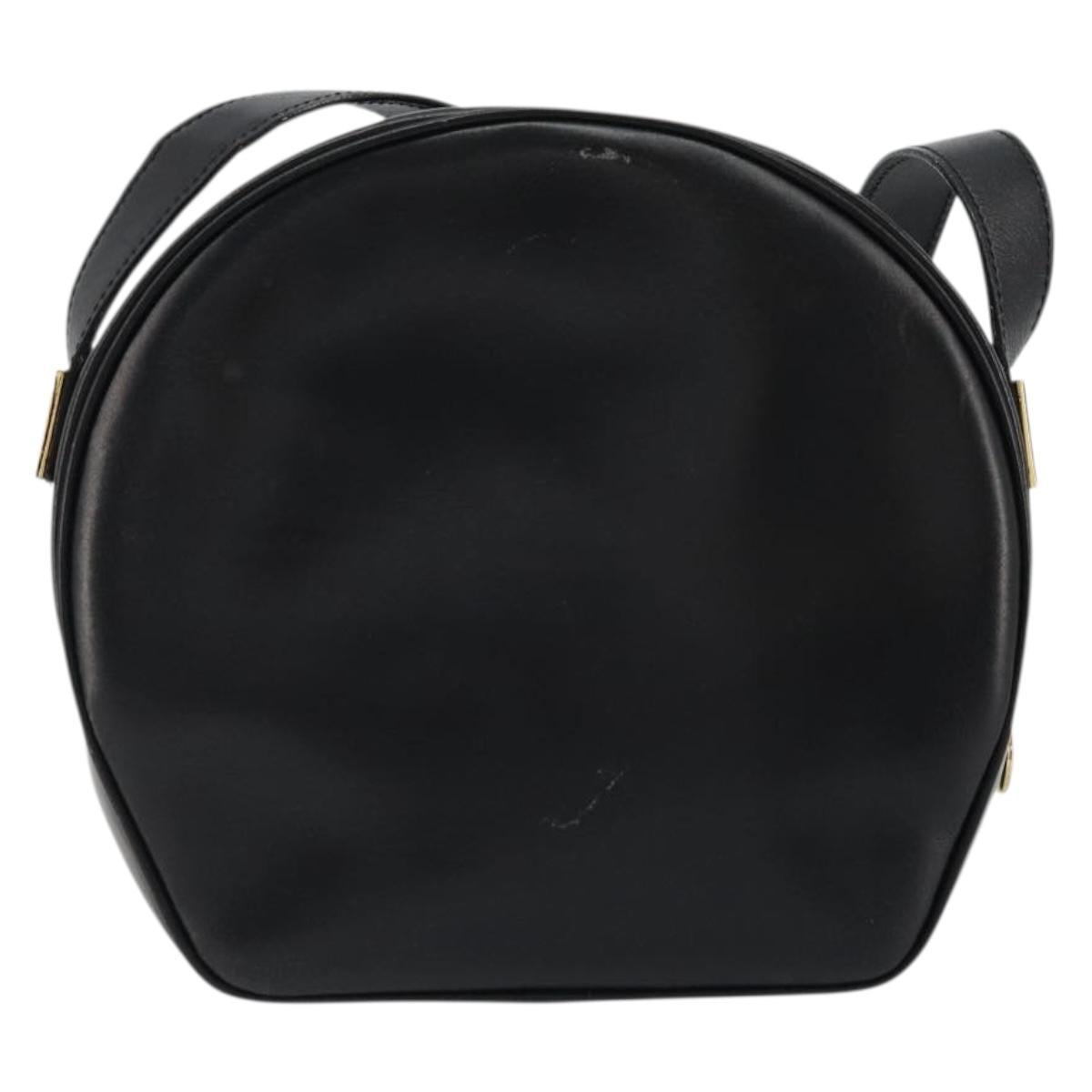 CELINE Circle Shoulder Bag Leather Black Gold Auth YKZ1524A