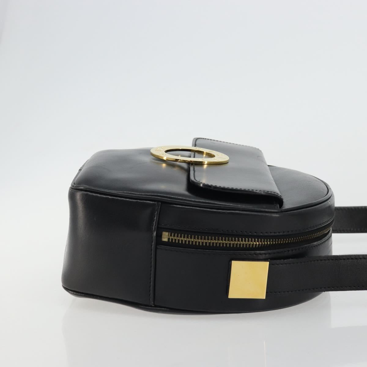 CELINE Circle Shoulder Bag Leather Black Gold Auth YKZ1524A