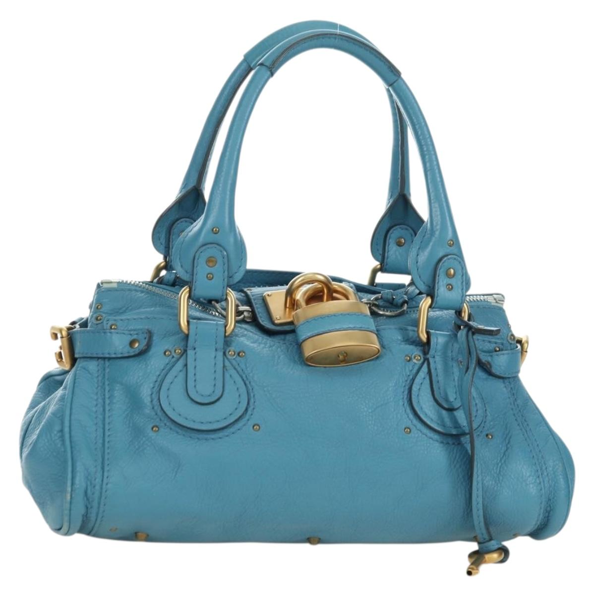 Chloe Paddington Hand Bag Leather Blue Gold Silver Auth YKZ1547SAM
