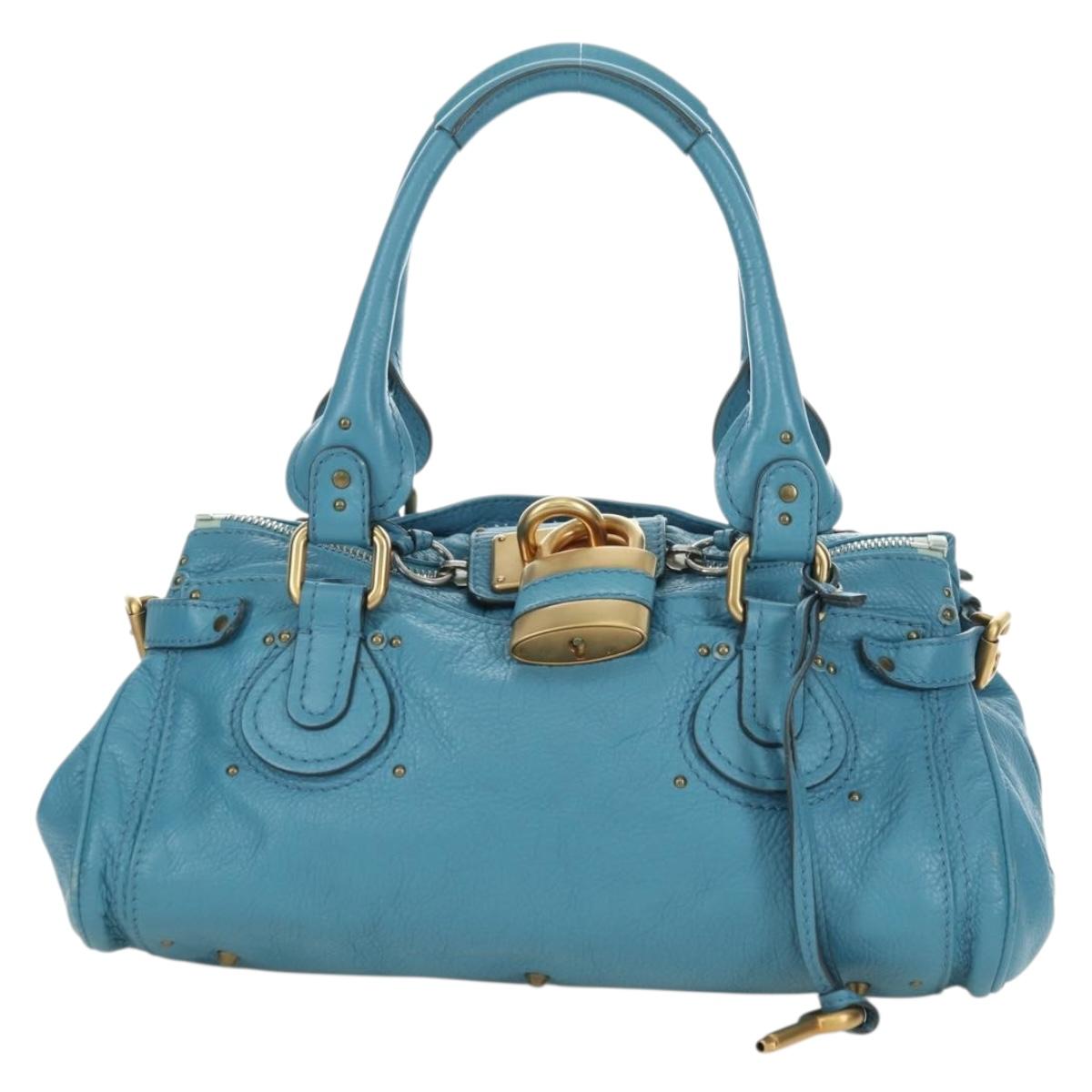 Chloe Paddington Hand Bag Leather Blue Gold Silver Auth YKZ1547SAM