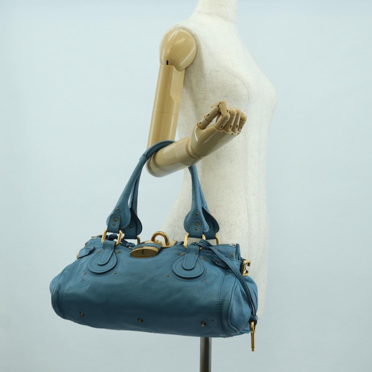 Chloe Paddington Hand Bag Leather Blue Gold Silver Auth YKZ1547SAM