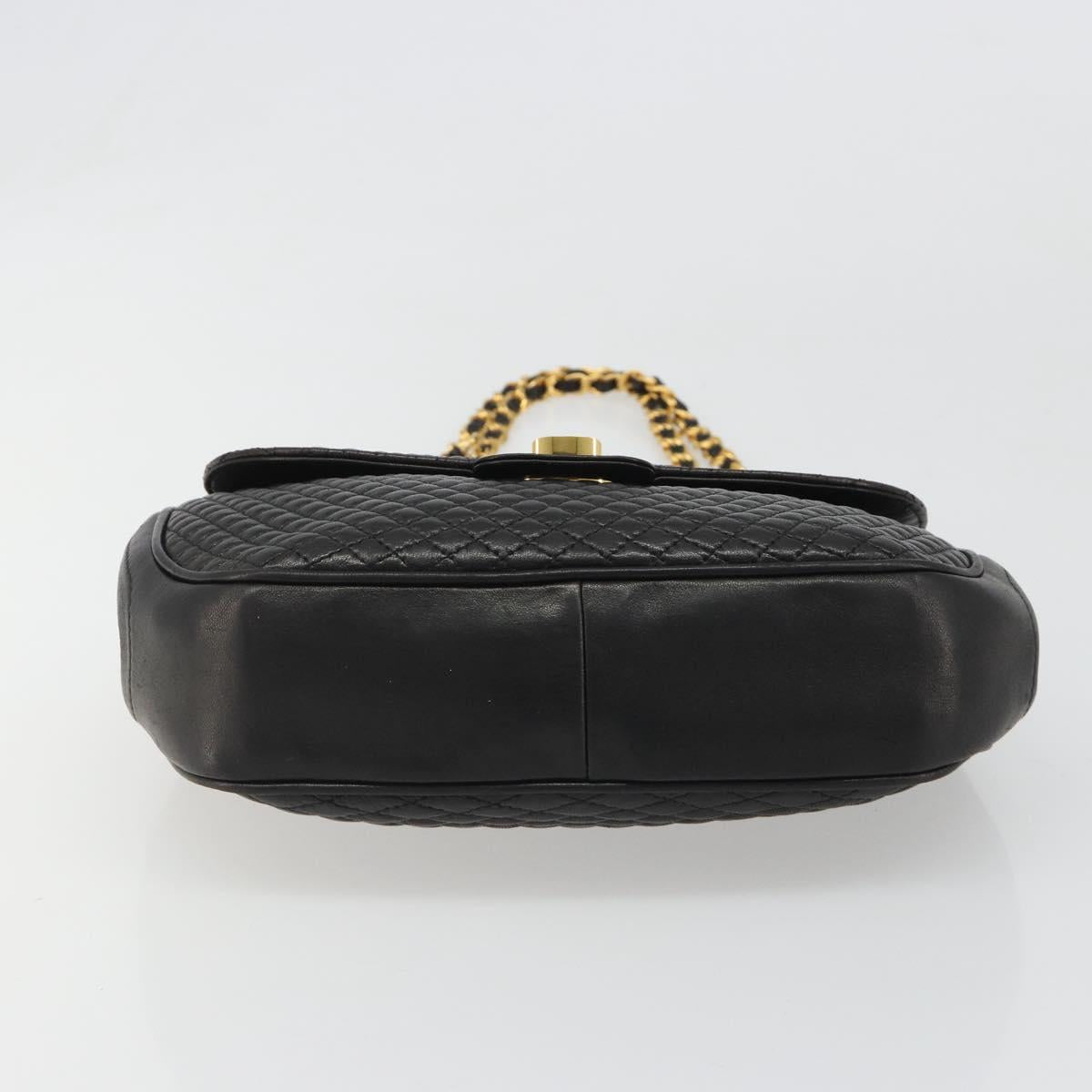 BALLY Chain Shoulder Bag Leather Black Gold Auth YKZ154A