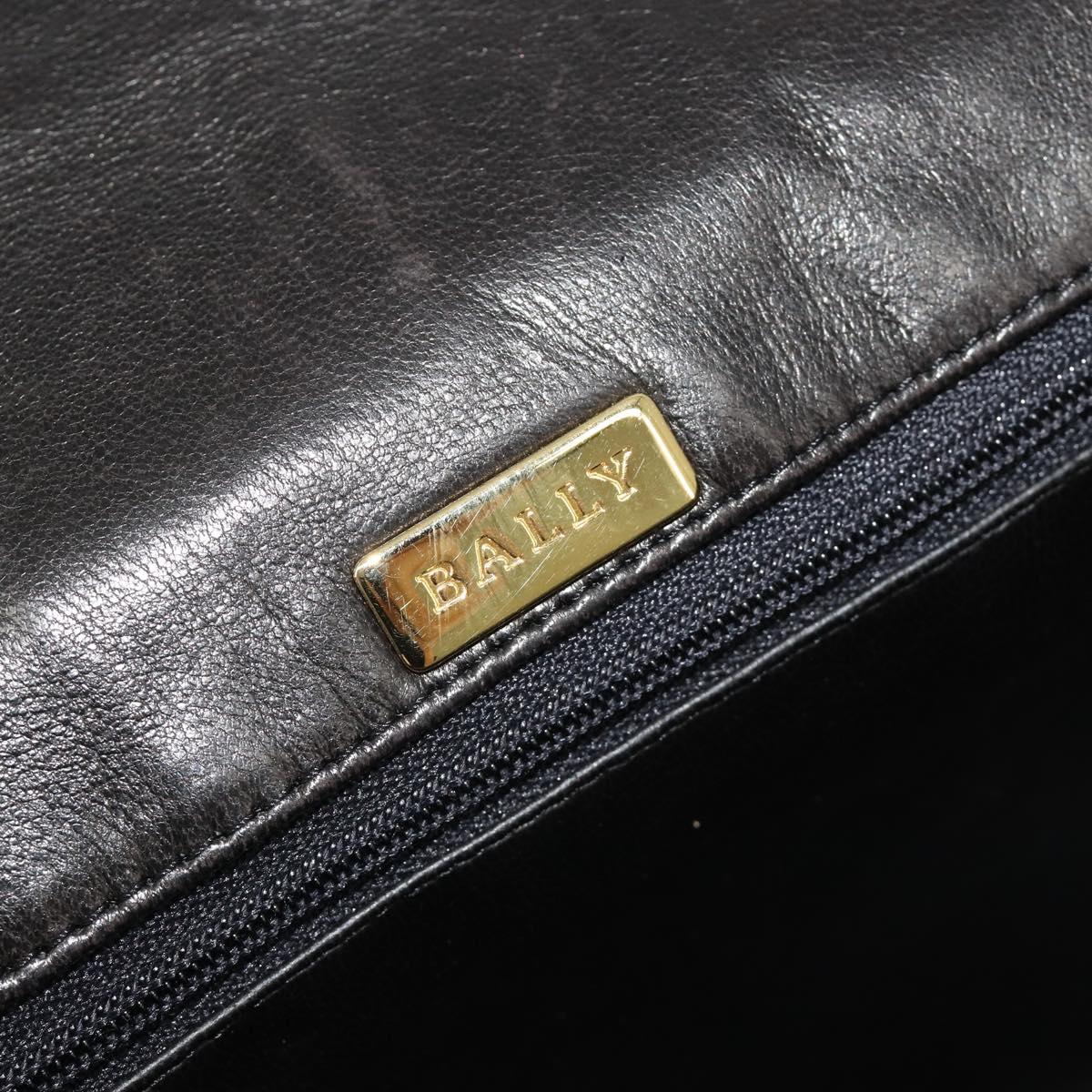BALLY Chain Shoulder Bag Leather Black Gold Auth YKZ154A