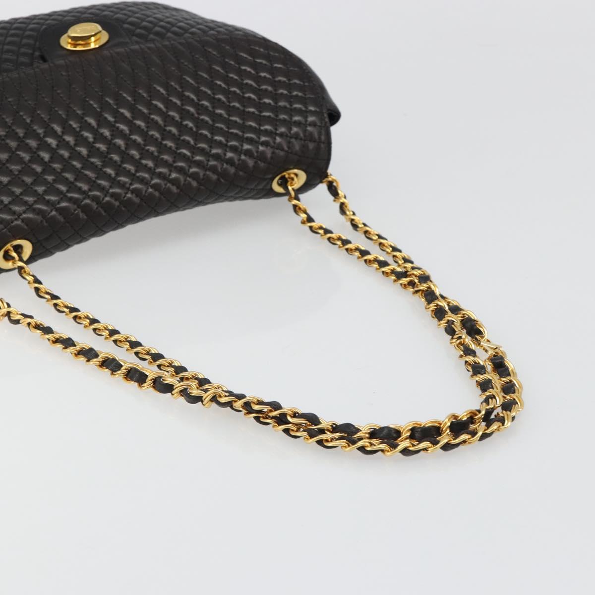 BALLY Chain Shoulder Bag Leather Black Gold Auth YKZ154A