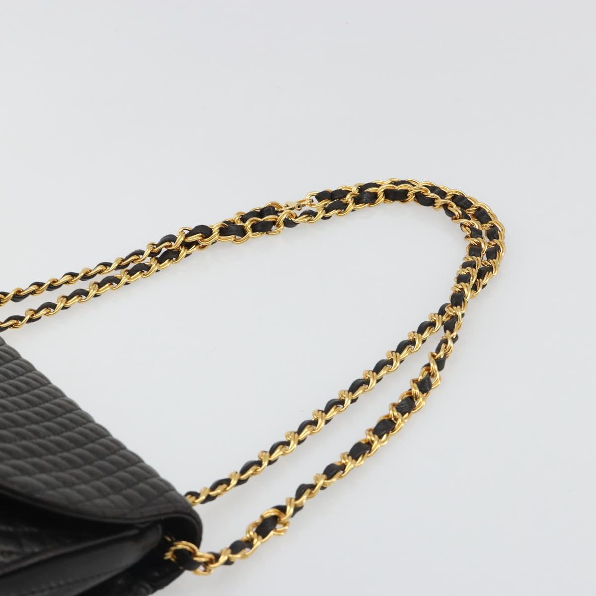 BALLY Chain Shoulder Bag Leather Black Gold Auth YKZ154A