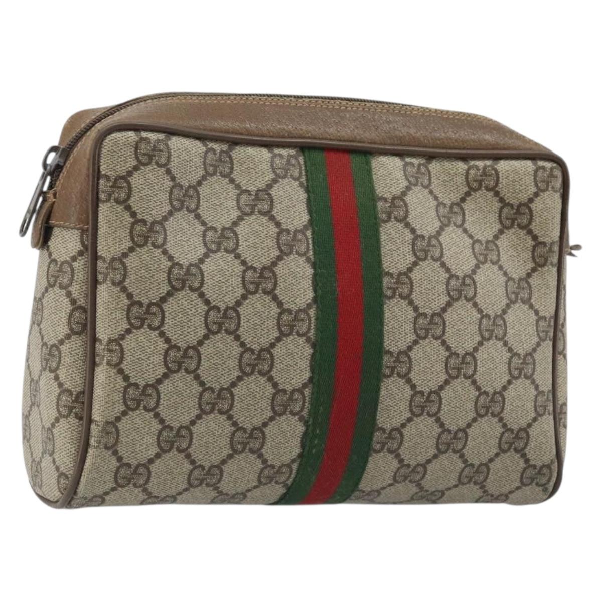 GUCCI GG Supreme Web Sherry Line Clutch Bag PVC Beige Gold 89 01 012 Auth YKZ156