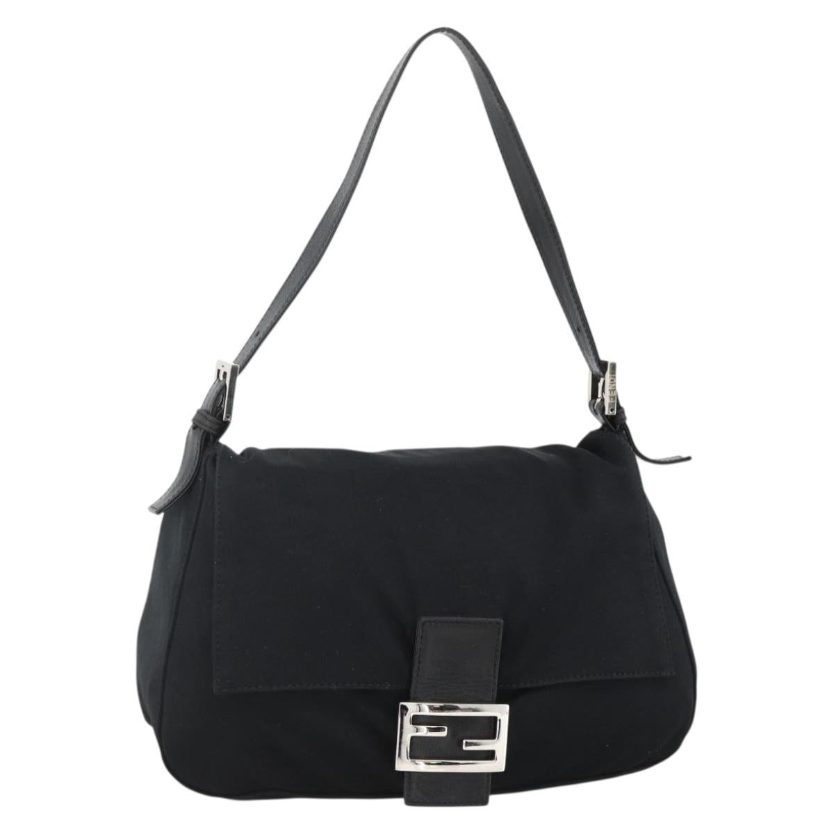 FENDI Mamma Baguette Shoulder Bag Nylon Black Silver Auth YKZ1595A