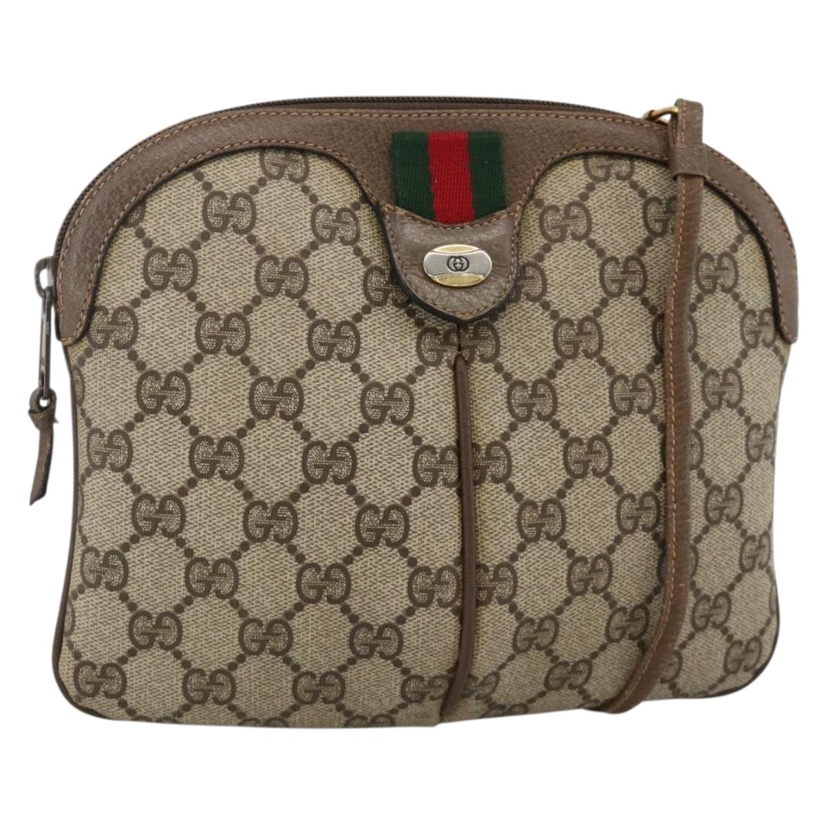 GUCCI GG Supreme Web Sherry Line Bag PVC Beige Gold Red 904 02 047 Auth YKZ1597