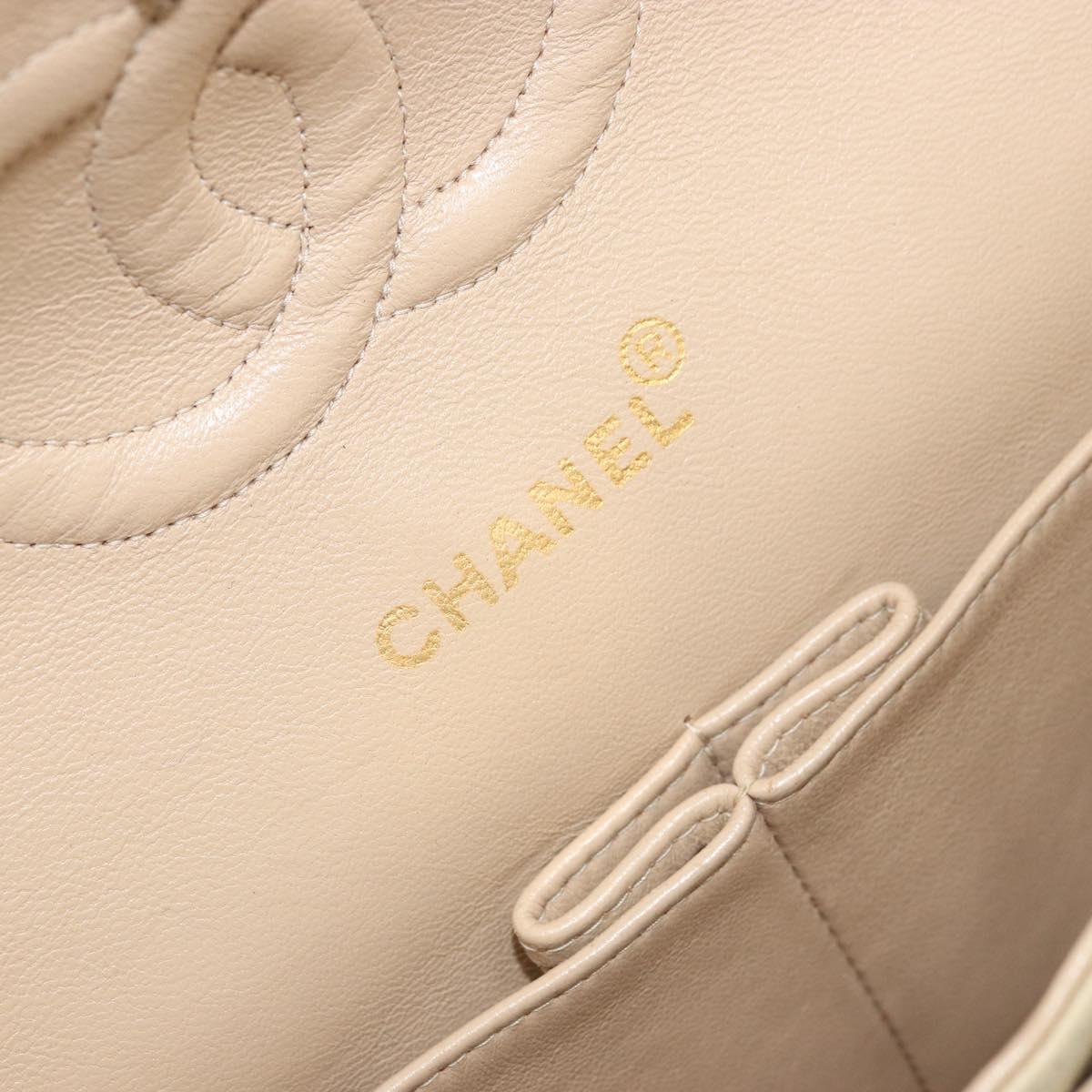 CHANEL Double Flap Double Chain Matelasse 25 Bag Satin Beige CC Auth YKZ1601SAV