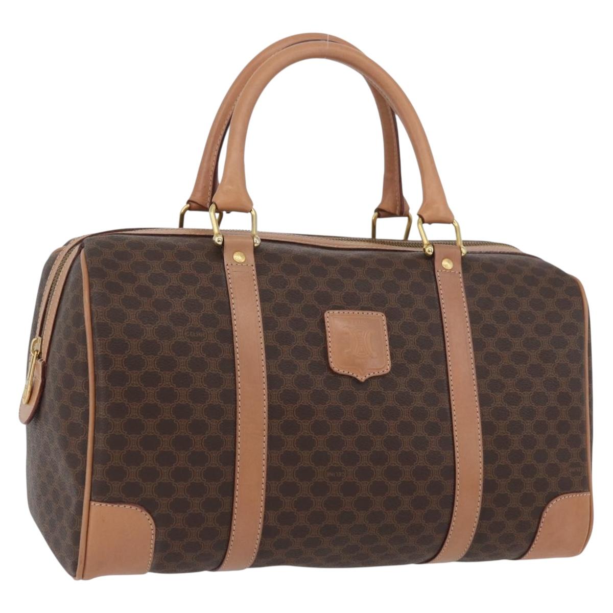 CELINE Macadam Canvas Hand Bag PVC Leather Brown Gold Auth YKZ161A