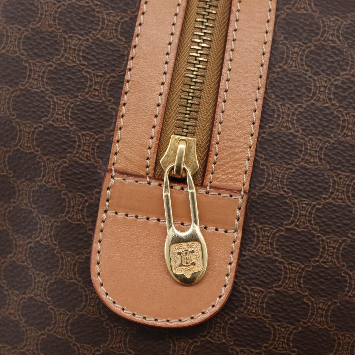 CELINE Macadam Canvas Hand Bag PVC Leather Brown Gold Auth YKZ161A