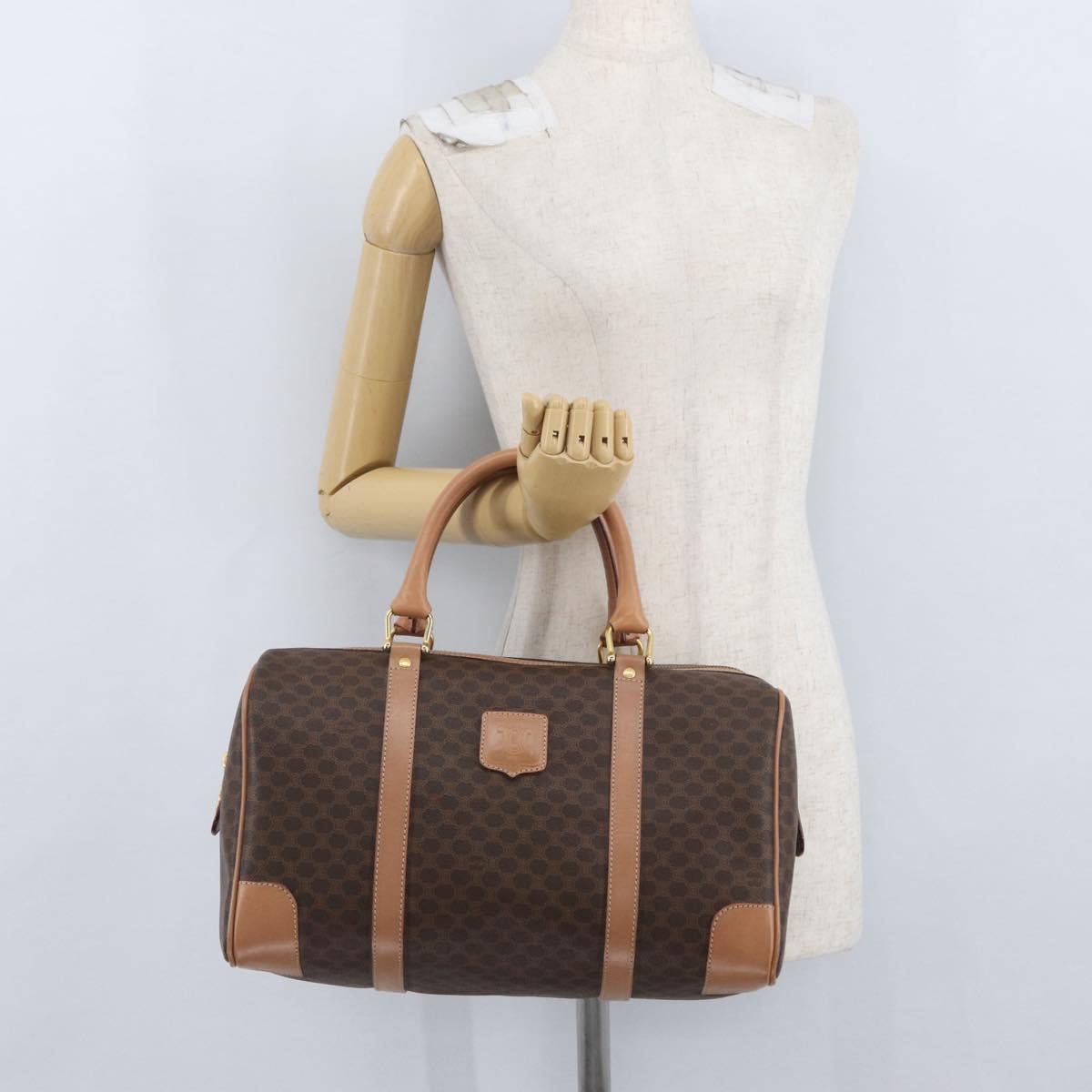 CELINE Macadam Canvas Hand Bag PVC Leather Brown Gold Auth YKZ161A