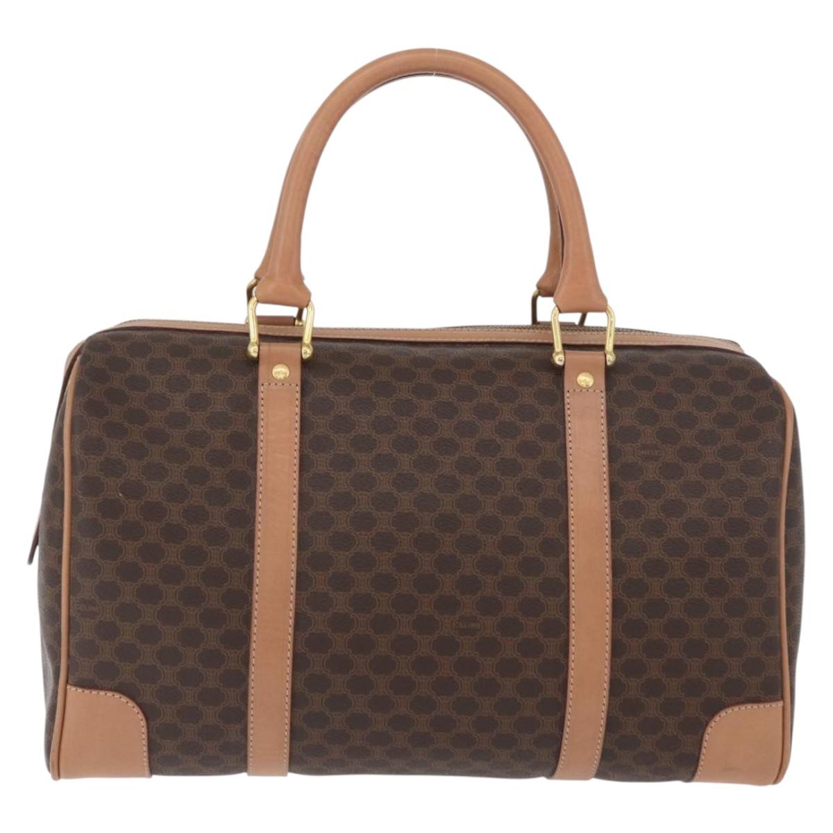 CELINE Macadam Canvas Hand Bag PVC Leather Brown Gold Auth YKZ161A