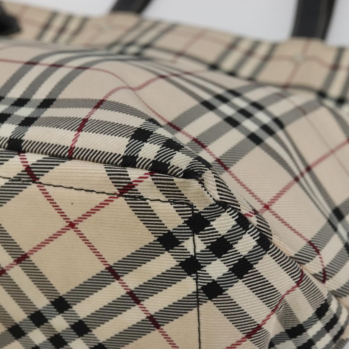 BURBERRY Nova Check Blue Label Tote Bag Nylon Beige Silver Auth YKZ1620