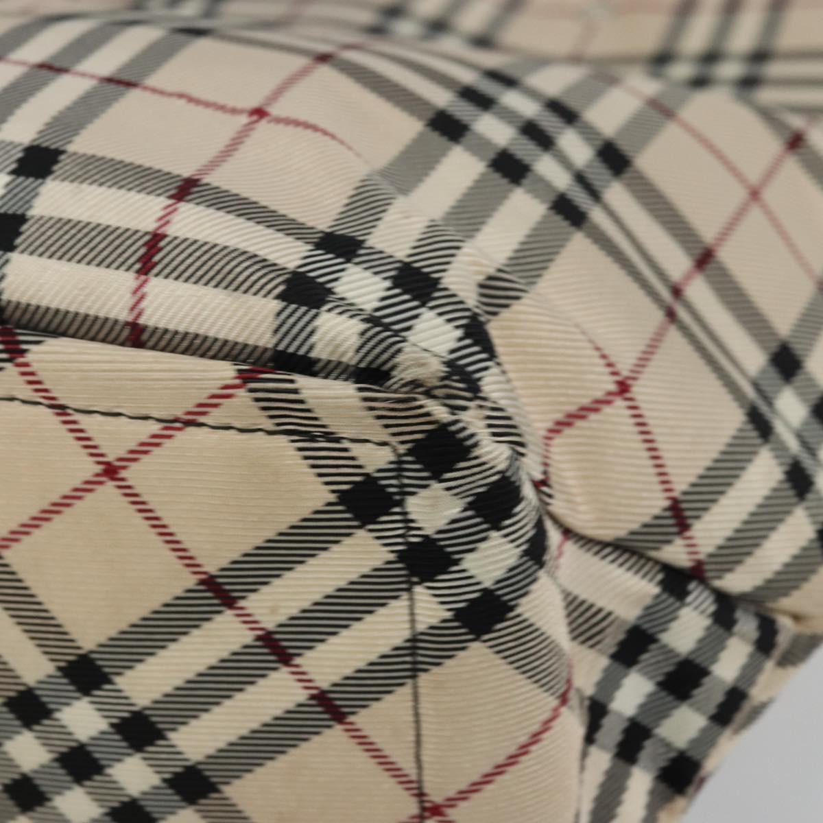 BURBERRY Nova Check Blue Label Tote Bag Nylon Beige Silver Auth YKZ1620