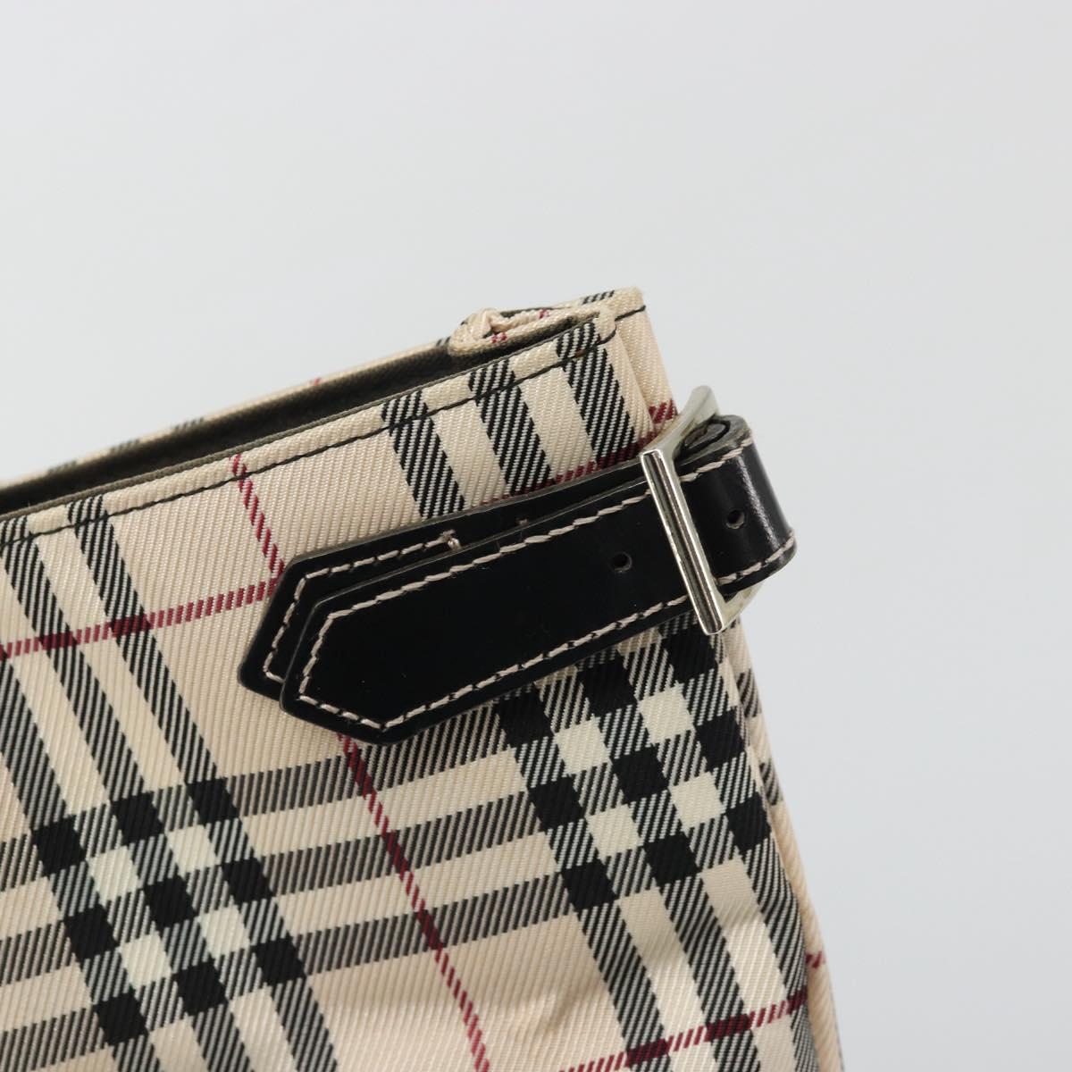 BURBERRY Nova Check Blue Label Tote Bag Nylon Beige Silver Auth YKZ1620