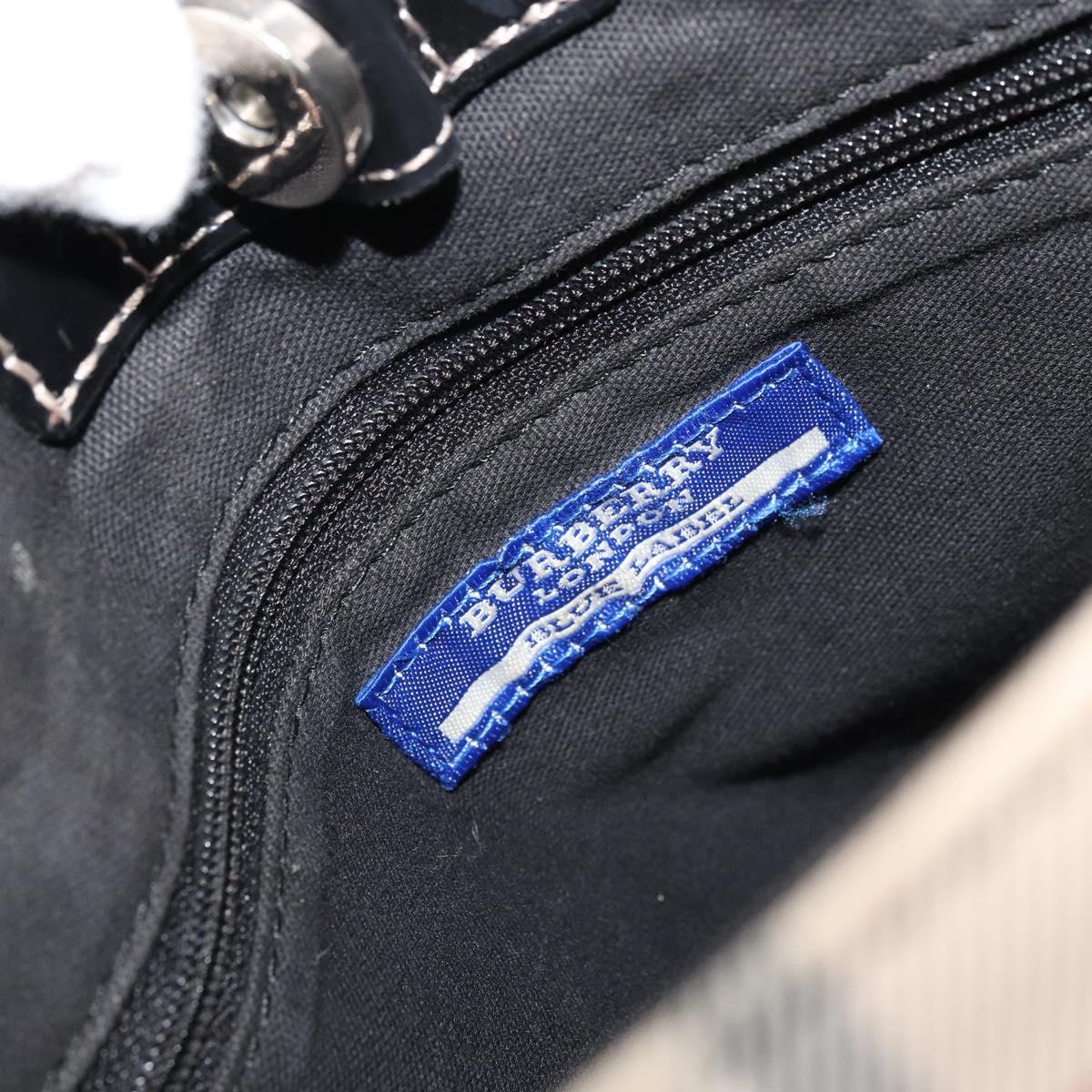 BURBERRY Nova Check Blue Label Tote Bag Nylon Beige Silver Auth YKZ1620