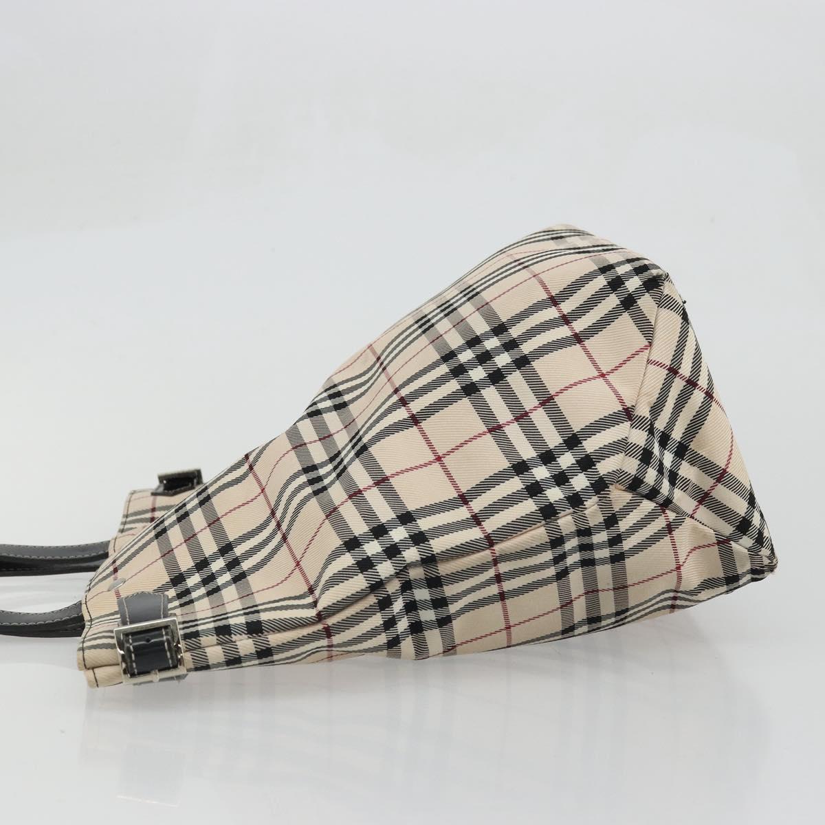 BURBERRY Nova Check Blue Label Tote Bag Nylon Beige Silver Auth YKZ1620