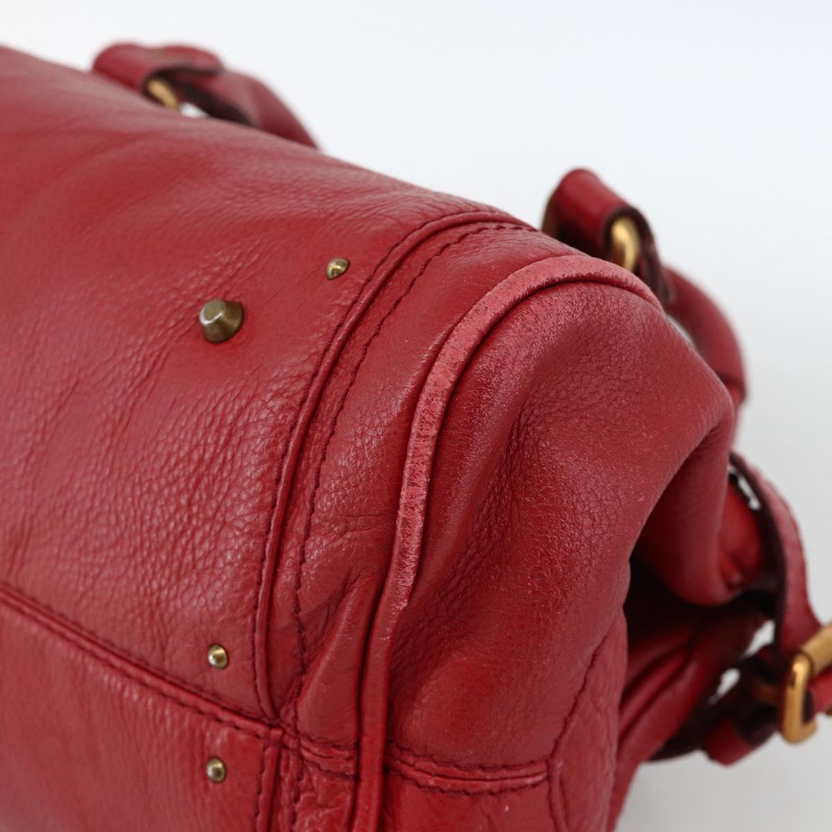 Chloe Paddington Hand Bag Leather Red Gold Silver Auth YKZ1622A