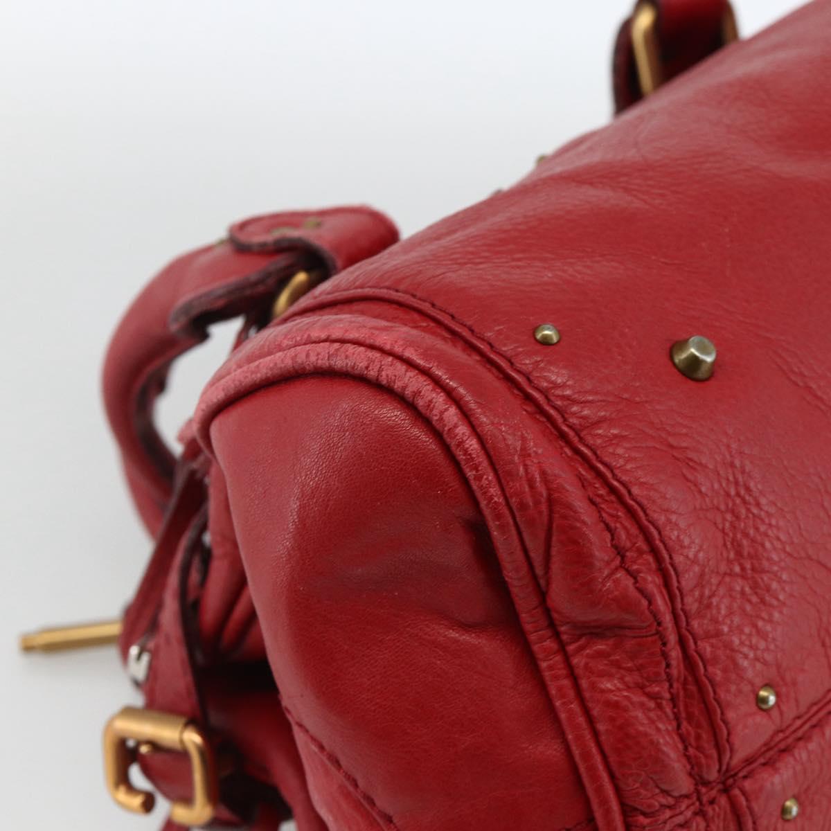 Chloe Paddington Hand Bag Leather Red Gold Silver Auth YKZ1622A