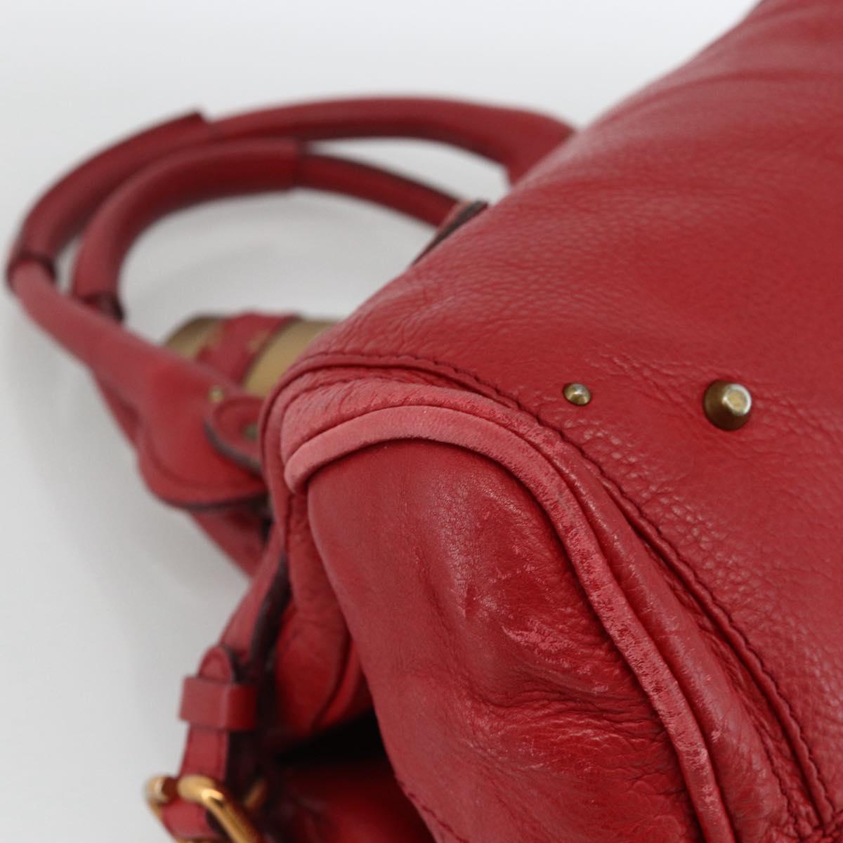 Chloe Paddington Hand Bag Leather Red Gold Silver Auth YKZ1622A