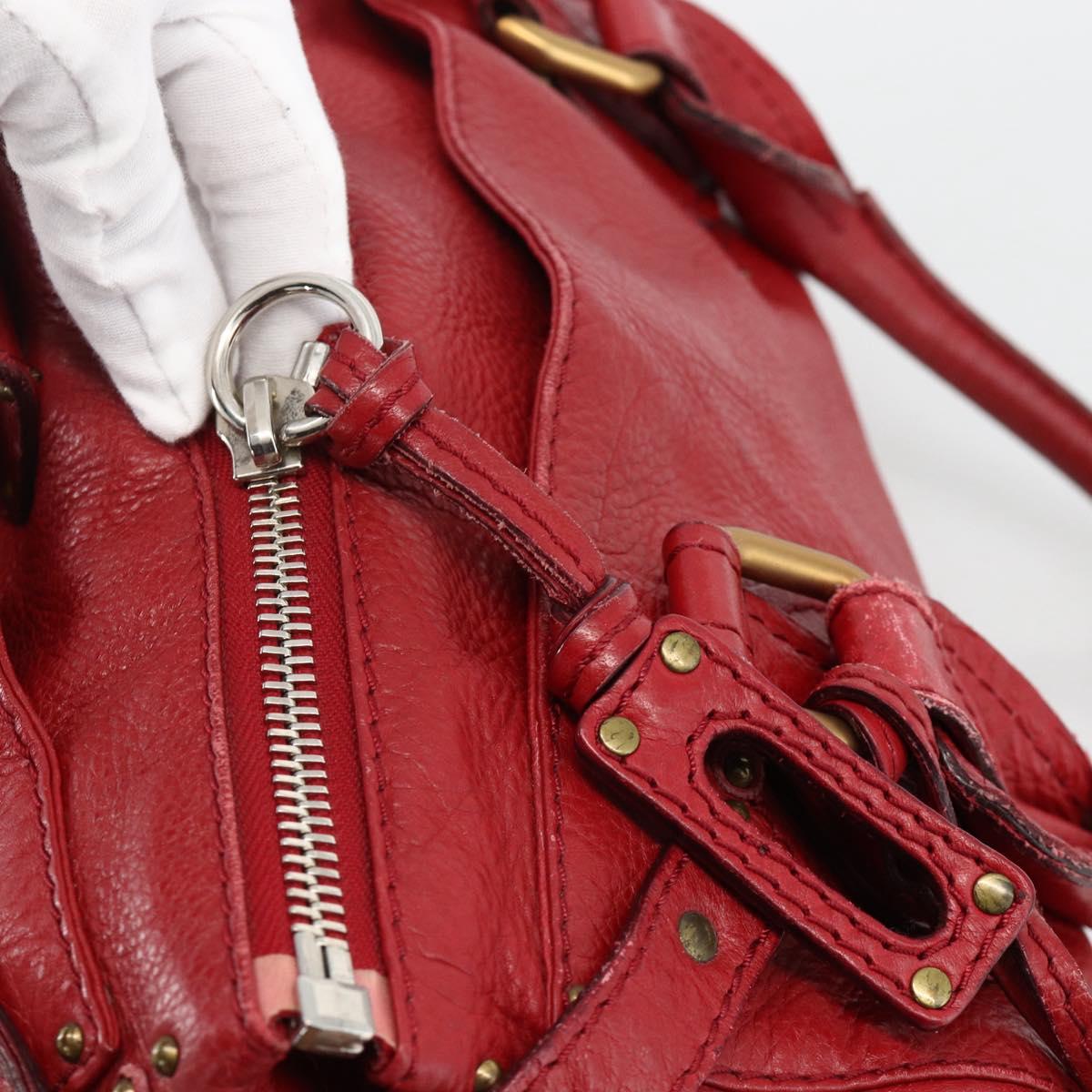 Chloe Paddington Hand Bag Leather Red Gold Silver Auth YKZ1622A
