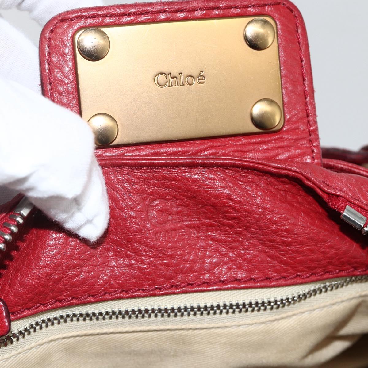 Chloe Paddington Hand Bag Leather Red Gold Silver Auth YKZ1622A