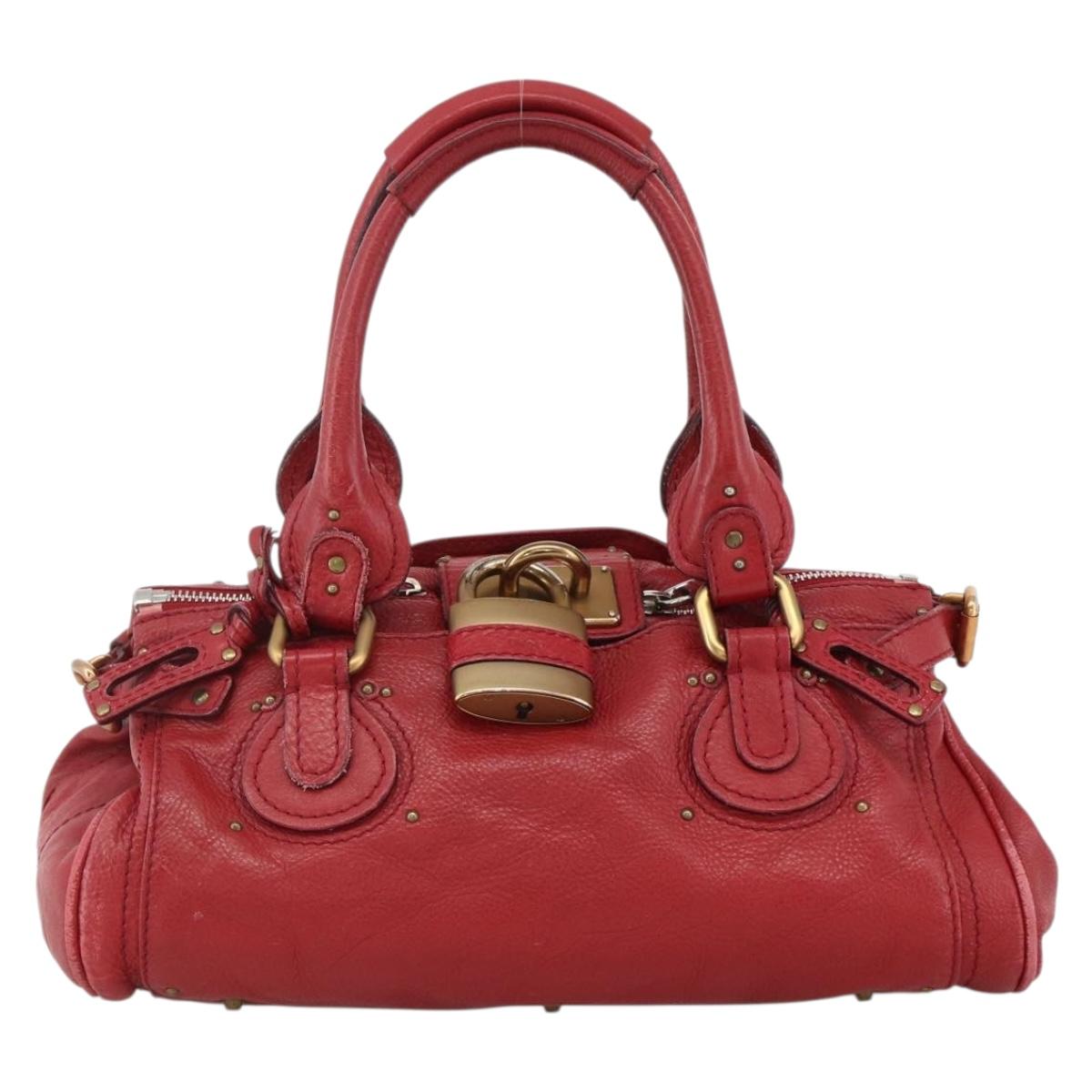 Chloe Paddington Hand Bag Leather Red Gold Silver Auth YKZ1622A