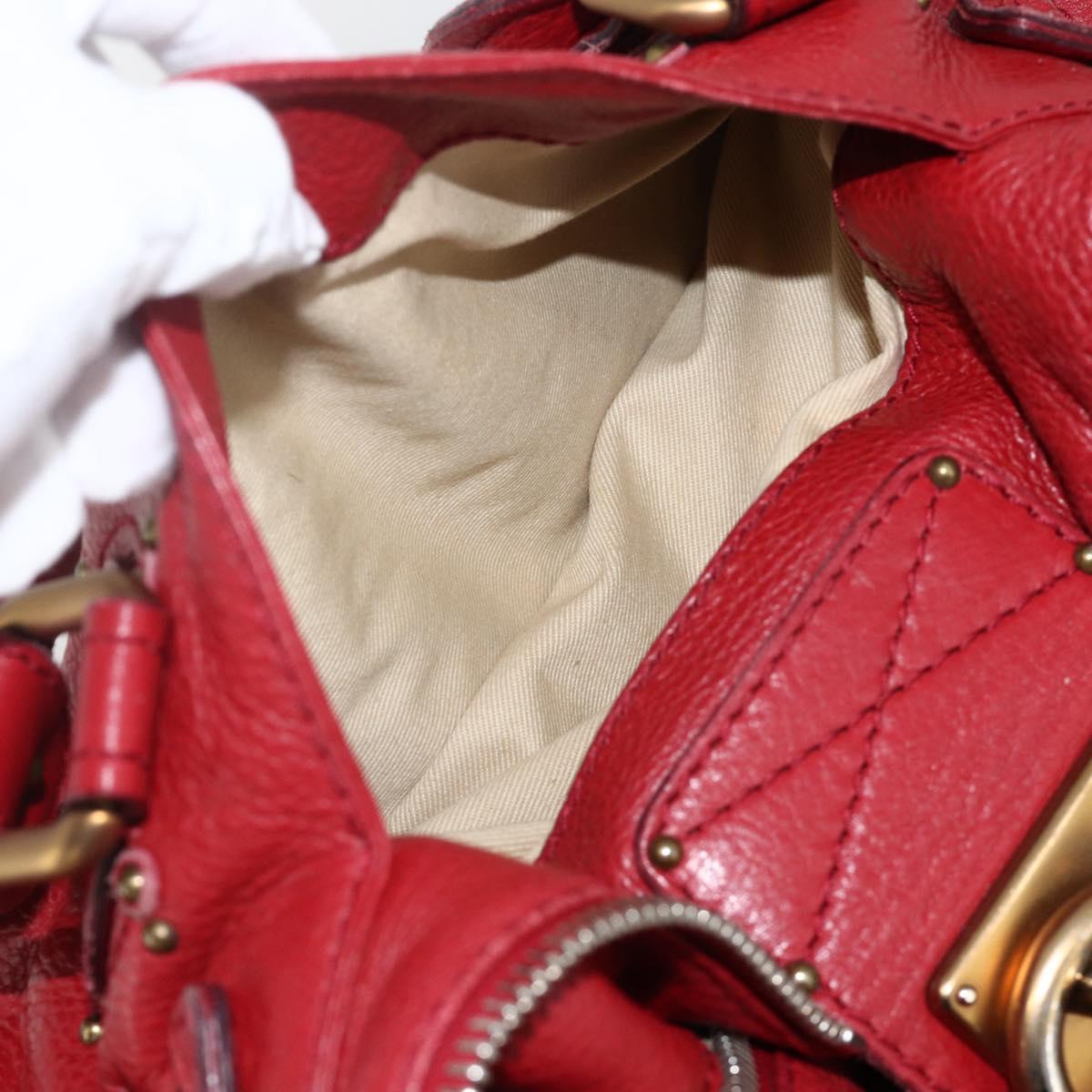 Chloe Paddington Hand Bag Leather Red Gold Silver Auth YKZ1622A