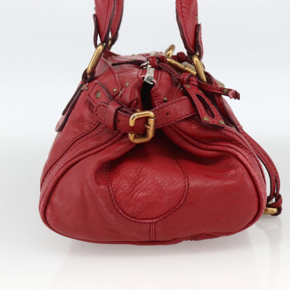 Chloe Paddington Hand Bag Leather Red Gold Silver Auth YKZ1622A