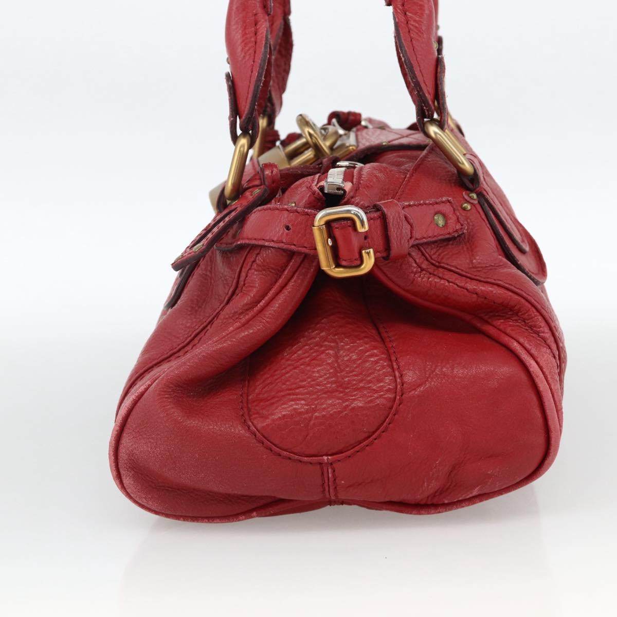 Chloe Paddington Hand Bag Leather Red Gold Silver Auth YKZ1622A