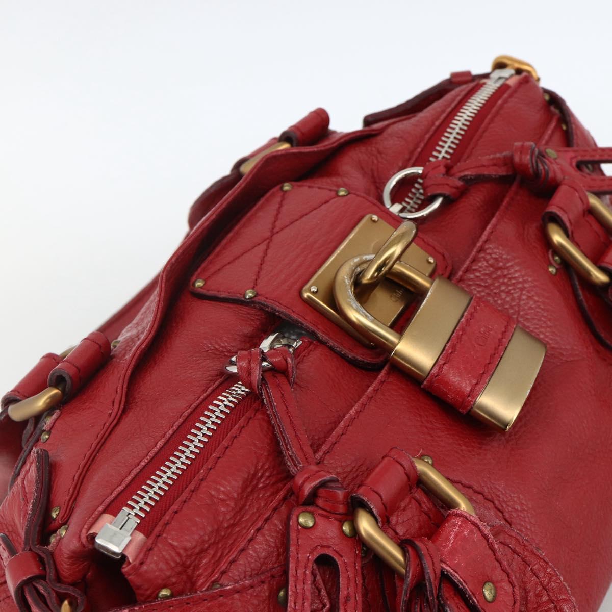 Chloe Paddington Hand Bag Leather Red Gold Silver Auth YKZ1622A