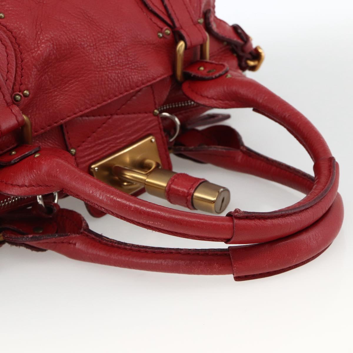 Chloe Paddington Hand Bag Leather Red Gold Silver Auth YKZ1622A