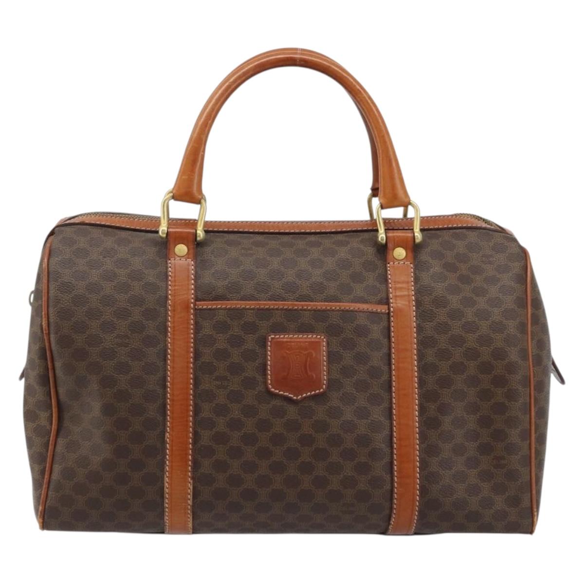 CELINE Macadam Canvas Hand Bag PVC Leather Brown Gold Auth YKZ166A