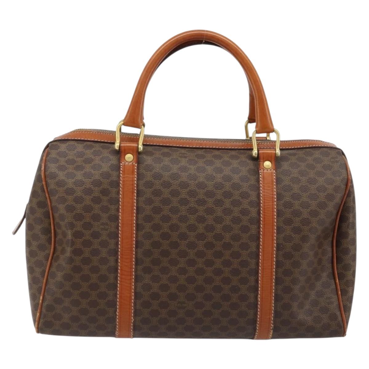 CELINE Macadam Canvas Hand Bag PVC Leather Brown Gold Auth YKZ166A