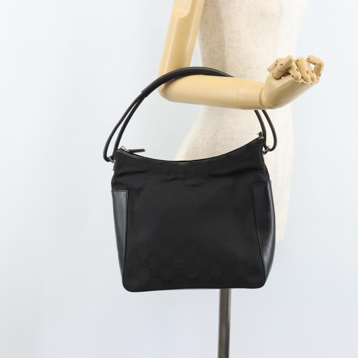 GUCCI GG Canvas Shoulder Bag Black Silver 001 3766 Auth YKZ177A