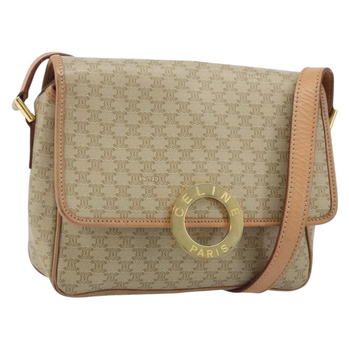 CELINE Macadam Canvas Shoulder Bag PVC Beige Gold Auth YKZ185A