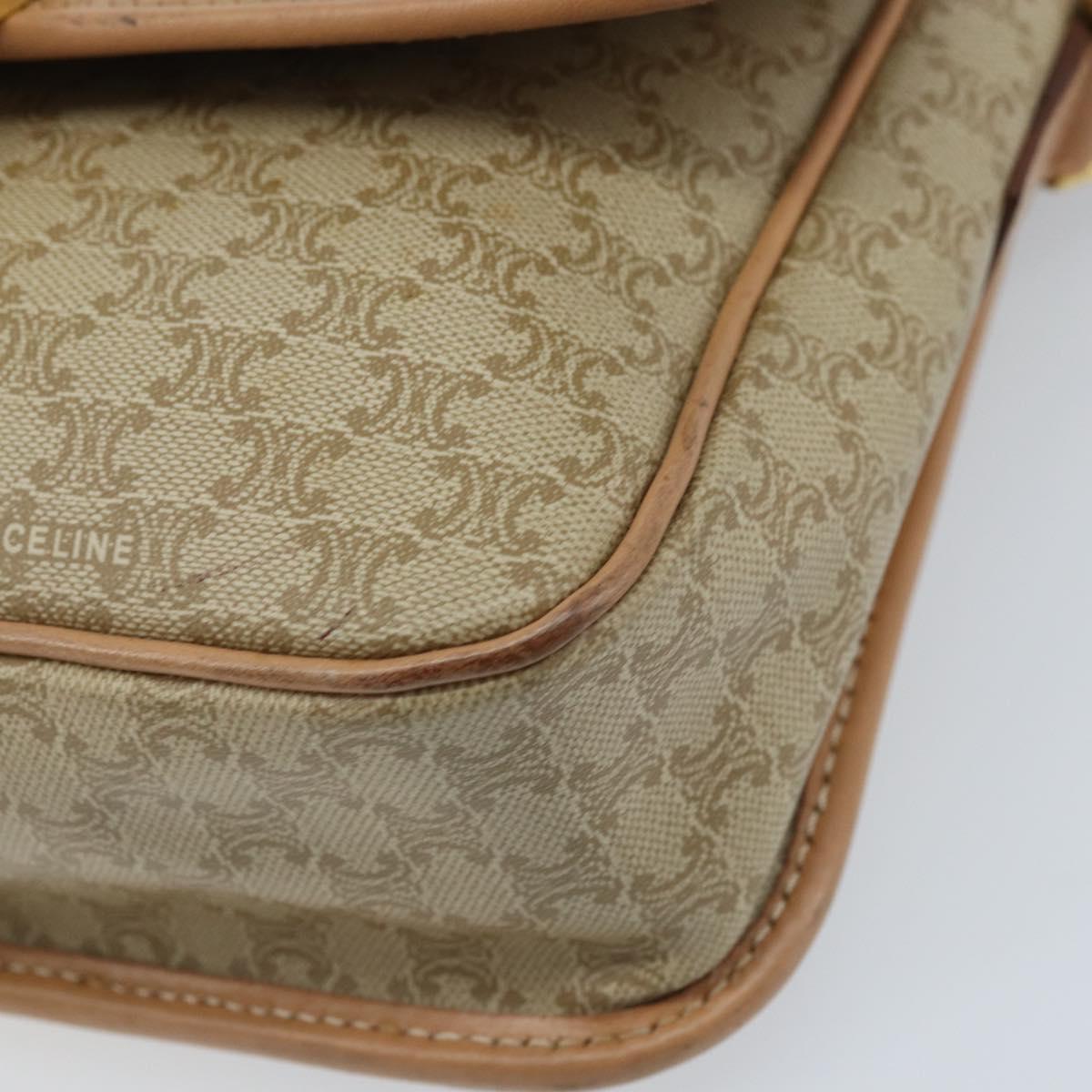 CELINE Macadam Canvas Shoulder Bag PVC Beige Gold Auth YKZ185A