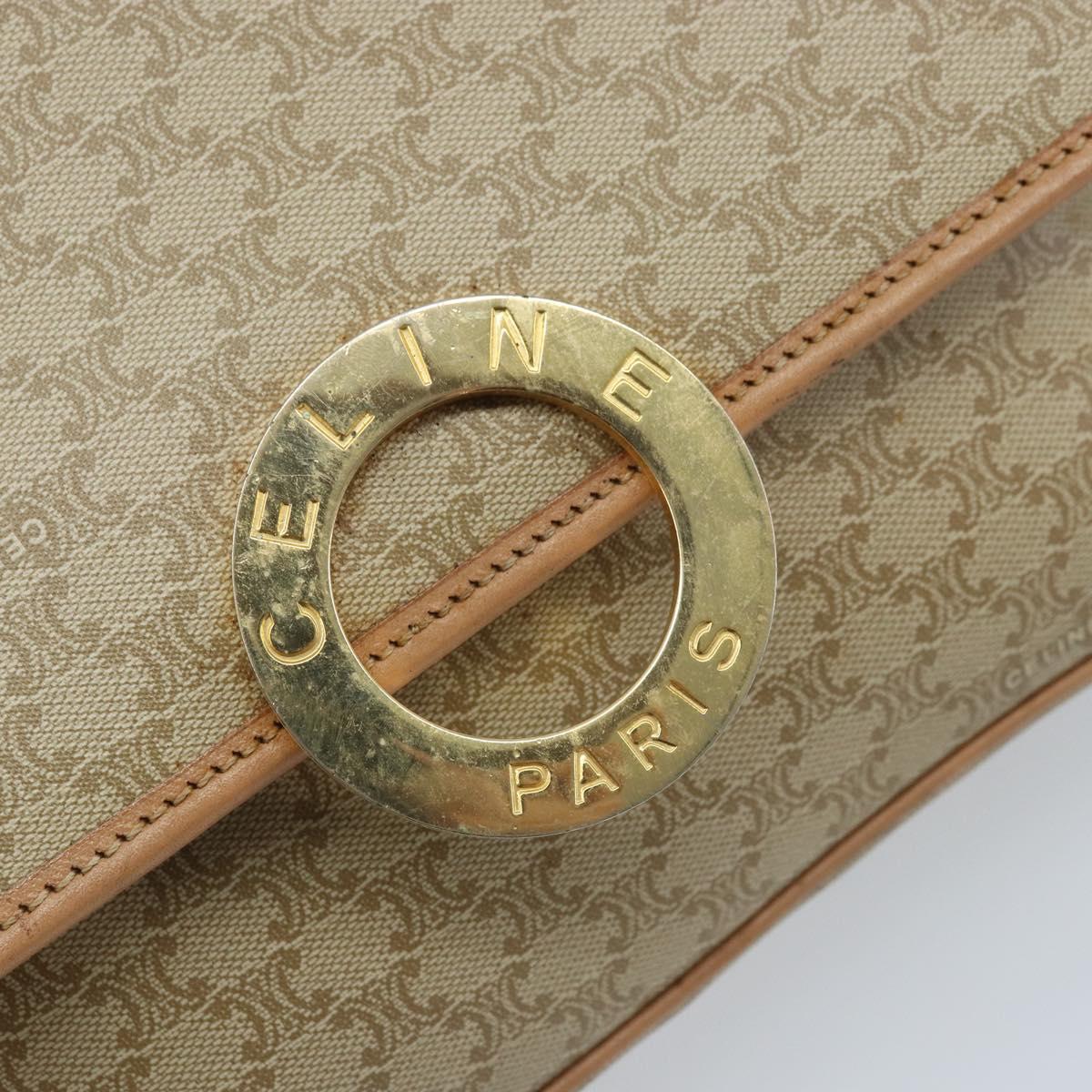 CELINE Macadam Canvas Shoulder Bag PVC Beige Gold Auth YKZ185A